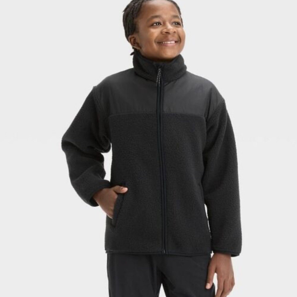 All In Motion Boys High Pile Cozy Full Zip Fleece Sweatshirt Top Size M (8)‎